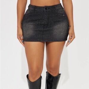 Black Studded Denim Mini Skirt